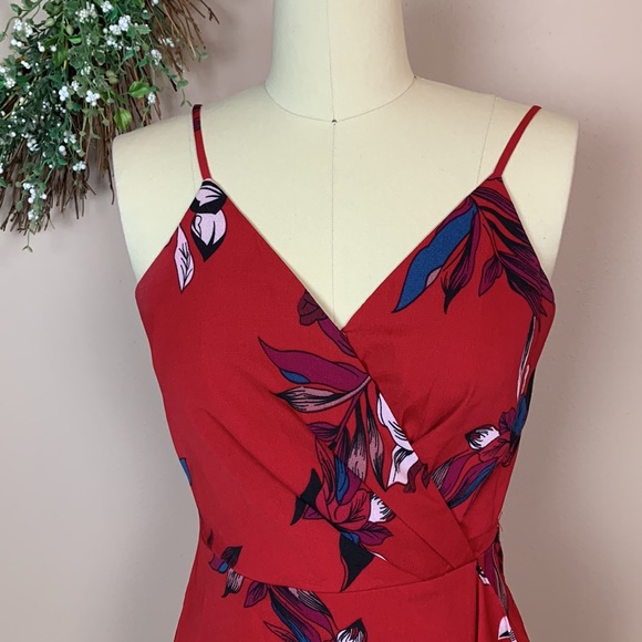 Chelsea 28 Red Tropical Floral Print Spaghetti Strap Maxi Dress - Size XS - Picture 2 of 8